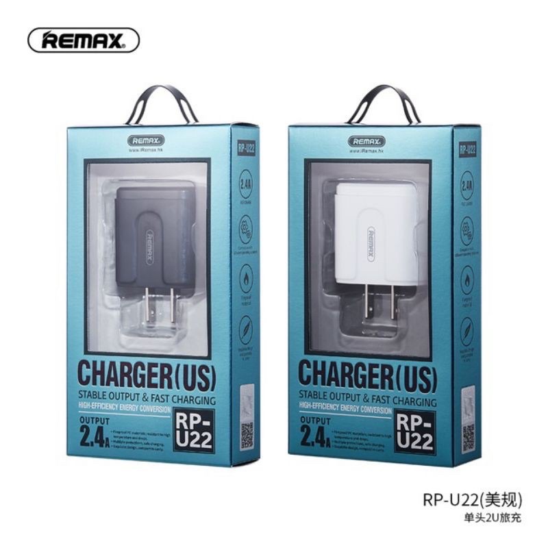REMAX หัวชาร์จ รุ่นRP-U22 2.4A อะแดปเตอร์ ชาร์จด่วน 2USB Charger remax ...