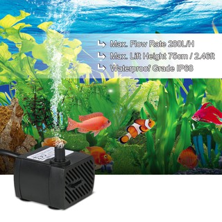 280L/H 4W Submersible Water Pump for Aquarium Tabletop Fountains Pond Water Gardens and Hydroponic Systems with One Nozzle 4.9ft(1.5m) Power Cord