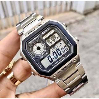 นาฬิกา Casio รุ่น AE-1200WHD-1A นาฬิกาข้อมือผู้ชาย World time สายแสตนเลส -ของแท้ 100% ประกันศูนย์ CMG 1 ปี