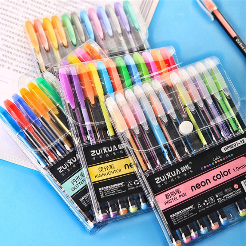 ภาพสินค้าปากกาสี12 สี 12 แท่ง สะท้อนแสง มี12สี ปากกา ปากกา เครื่องเขียน อุปกรณ์การเรียน ปากกาเจล ปากกากากเพชร จากร้าน moomoostationery บน Shopee ภาพที่ 1