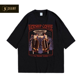 เสื้อยืดผ้าฝ้ายพิมพ์ลายขายดี เสื้อยืด ลาย Worship COFFEE THE DARK LORD | เสื้อยืด ลาย DARK LORD OVERSIZE สําหรับผู้ชาย |