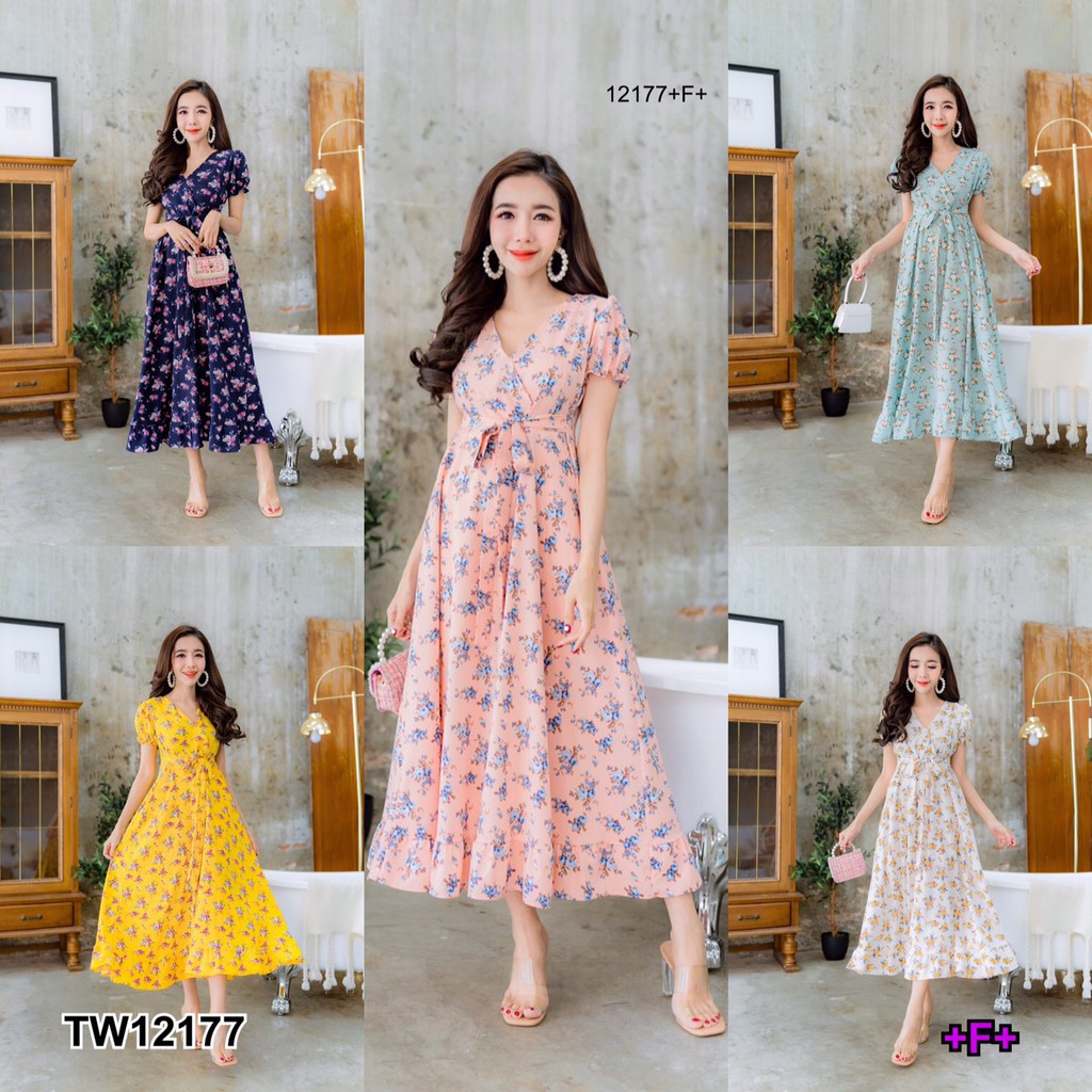 ak-12177-maxidress-แม็กซี่เดรสยาว-พิมลายดอกไม้ทั้งตัว