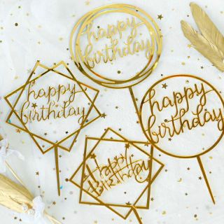 ป้ายปักเค้ก ป้ายปักเค้กวันเกิด ป้ายปักเค้ก Happy Birthday​ สีทอง