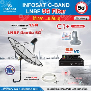 THAISAT C-BAND ชุดจาน 1.5M (ขางอยึดผนัง infosat 100CM.) + กล่อง PSI S2 HD + LNB 5G infosat รุ่น C1+ แถมสายRG6ตามชุด