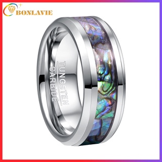 【แกะสลักฟรี】BONLAVIE แหวนแต่งงาน ทังสเตน 8 มม. ขอบเอียง 8 มม. ใส่สบาย ไซซ์ 7-12 สําหรับผู้ชาย ผู้หญิง