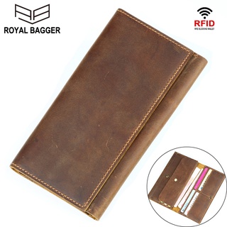 Mens Retro Casual Crazy Horse Leather Long Wallet