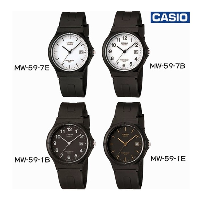 ภาพหน้าปกสินค้าCasio Standard นาฬิกาข้อมือผู้ชาย-ผู้หญิง สายเรซิ่น รุ่น MW-59,MW-59-1B,MW-59-1E,MW-59-7E,MW-59-7B