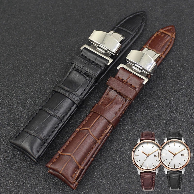 Watch Band Leather Stainless Steel Butterfly Clasp Buckle Strap 18mm