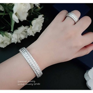 Diamond Bangle &amp; Ring กำไลข้อมือและแหวนเข้าเซต งานเพชร CZ แท้งานเกรดไฮเอนค่ะ ตัวแหวนฝังเพชรรอบวงเต็มๆ