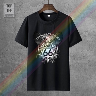 เสื้อยืดผ้าฝ้าย พิมพ์ลาย American Tradition Route 66 Eagle Biker Hotrod สําหรับผู้ชาย NB321GRE10325