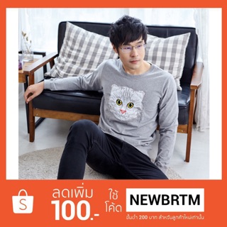 เสื้อแขนยาว Sweater ปัก ลายแมว ผ้านุ่ม COTTON 100%