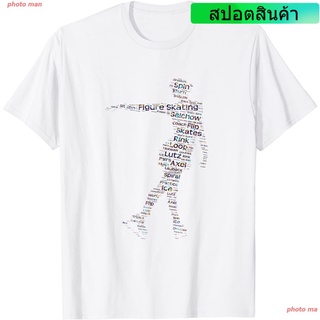 ราคาต่ำสุด!!ins สเกตลีลา ผู้ชายและผู้หญิง ผู้ชาย น้ำแข็ง หิมะ เสื้อยืด Figure Skating Word Cloud Art T Shirt for Ice Ska