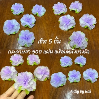 กระดาษสาห่อเหรียญ ดอกไฮเดรนเยียสีม่วงอ่อนขาว เช็ท 5 ชั้น ห่อได้ 100 เหรียญ (กระดาษสา 500 แผ่นพร้อมหนังยางรัด)