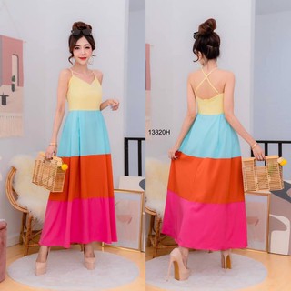 **ติดตามร้านลด 20บ.*แชทถามก่อนโอน**TW13820    Maxi Dress แม็กซี่เดรสสายเดี่ยวไขว้หลัง ดีเทลแต่งสลับสีตัดกัน