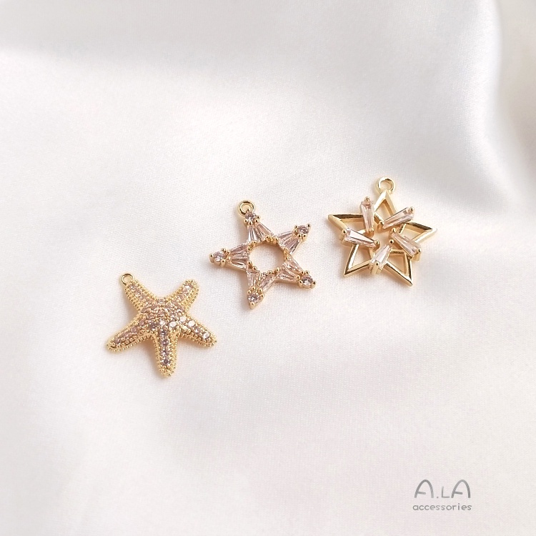 เครื่องประดับ-diy-จี้สร้อยคอรูปปลาดาวหกเหลี่ยมชุบทอง-14k-gold-pointed-diy-จี้-ลูกปัดห้อย