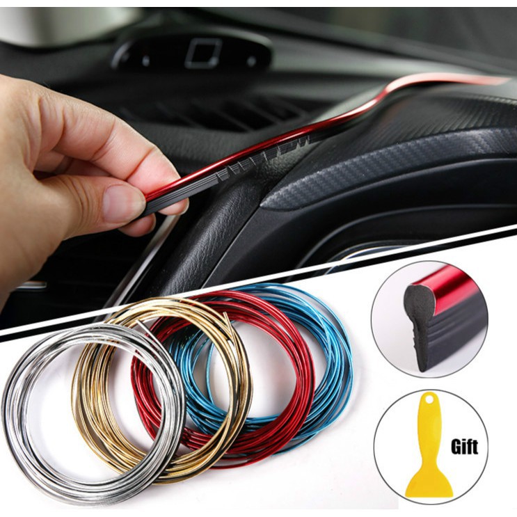 ราคาและรีวิวสติ๊กเกอร์ติดตกแต่งภายในรถยนต์ 3 มิติ Strips Moulding Trim Dashboard Door Edge Stickers