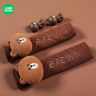 LINE FRIENDS เข็มขัดนิรภัยในรถสายรัดไหล่ป้องกันที่คาดเข็มขัดนิรภัยในรถแบบขยายน่ารัก