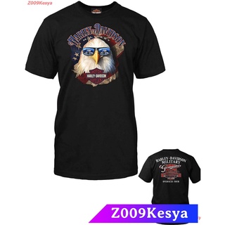 Z009Kesya เสื้อยืดสีพื้น Harley-Davidson Military - Mens Patriotic Eagle Graphic T-Shirt - Shady Eagle Overseas Tour di