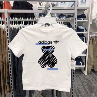 [S-5XL]Adidas เสื้อยืดแขนสั้น ผ้าฝ้ายแท้ สไตล์ตะวันตก แฟชั่นฤดูร้อน สําหรับเด็ก