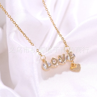 สร้อยคอโซ่เหล็กไทเทเนียม จี้ตัวอักษร LOVE Mozang ประดับเพชร ของขวัญวันวาเลนไทน์ สไตล์จีน