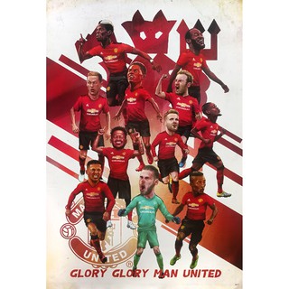 โปสเตอร์ ฟุตบอล การ์ตูนล้อเลียน แมนเชสเตอร์ยูไนเต็ด MANCHESTER UNITED POSTER Toon 24”X35” Inch Football Illustration V3