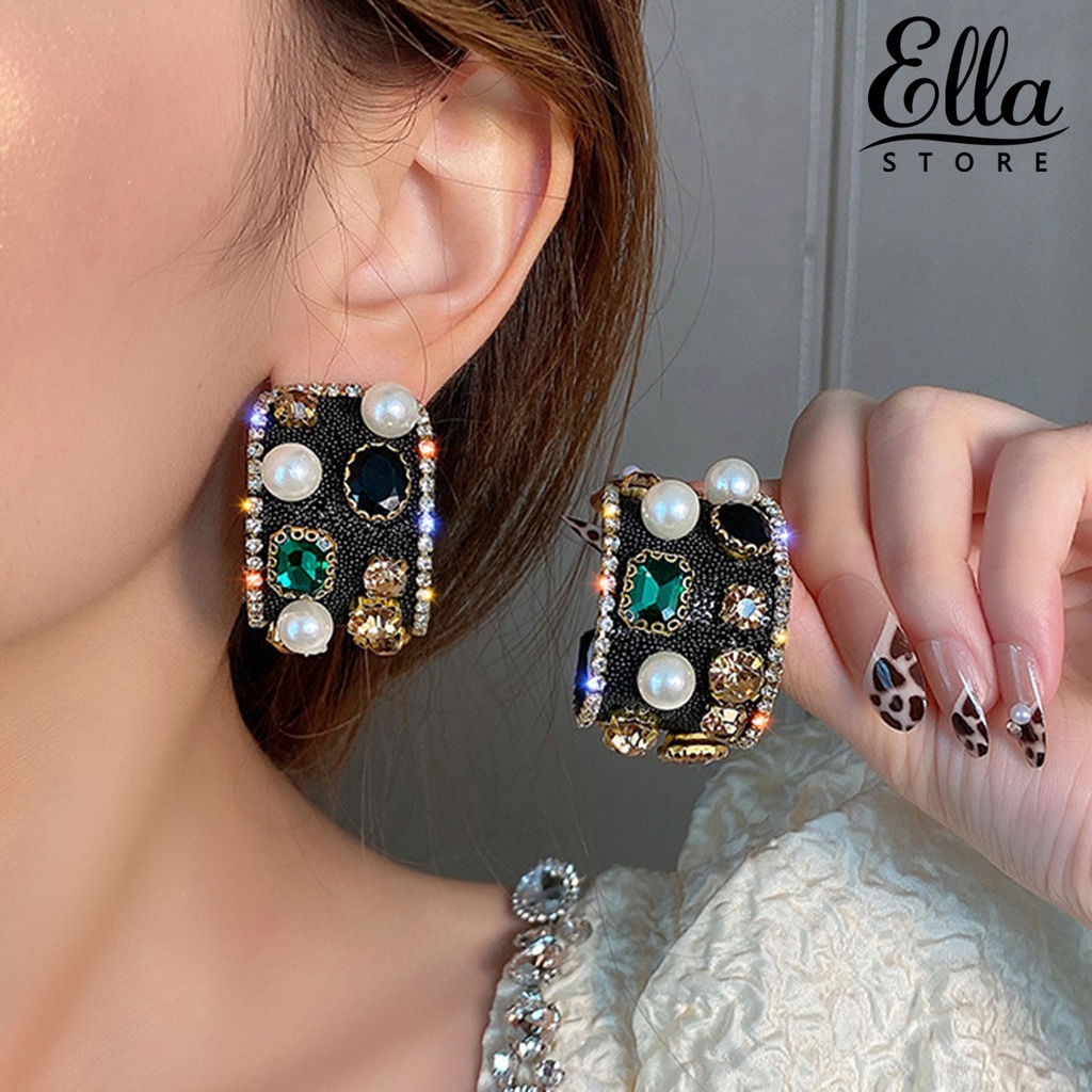 ellastore123-ต่างหูสตั๊ด-รูปตัว-c-ประดับไข่มุกเทียม-พลอยเทียม-แวววาว-เครื่องประดับ-สําหรับผู้หญิง-1-คู่