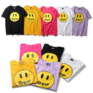 พร้อมส่ง 2022ss Drew ผลิตภัณฑ์ใหม่ Bieber ยิ้มแขนสั้นคู่ streetwear แฟชั่นเสื้อยืดฤดูร้อนเสื้อยืด [M-XL]