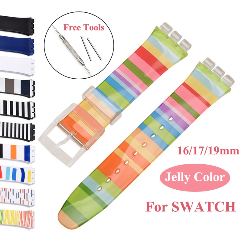 สายนาฬิกาข้อมือ-ยาง-pvc-แบบนิ่ม-กันน้ํา-พร้อมเครื่องมือ-สําหรับ-swatch-watch-16-มม-17-มม-19-มม