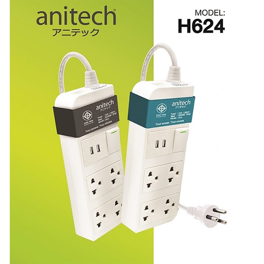 plug-ปลั๊กไฟ-มอก-anitech-4-way-2-usb-3-m-h624-รับประกัน-1-ปี