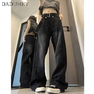 DaDuHey💕 Women Ins American Style Retro Jeans High Street Casual Loose Straight  Wide-Leg Pants