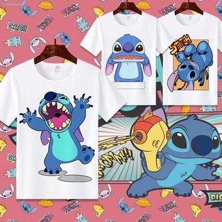 เตรียมจัดส่ง✥Stitch แขนสั้นเสื้อยืด Interstellar เด็ก Stitch สองมิติอะนิเมะรอบผู้ชายและผู้หญิงเสื้อผ้าแม่ลูกเสื้อผ้าฤดูร