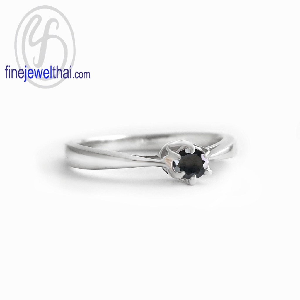 finejewelthai-แหวนนิล-นิลแท้-แหวนพลอย-แหวนเงินแท้-พลอยประจำเดือนเกิด-black-spinel-silver-ring-birthstone-r1376on