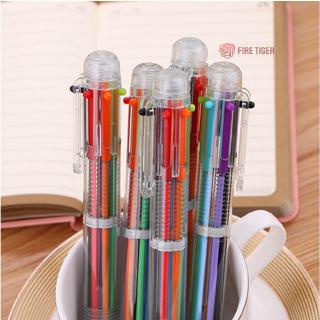 🌈 ปากกาหมึกแห้ง 🌈 ปากกาลูกลื่น 6 สี 0.5 มม. ปากกาสีเขียนลื่น เติมไส้หมึกได้ เหมาะสำหรับคุณหนู ⭐️ ft99