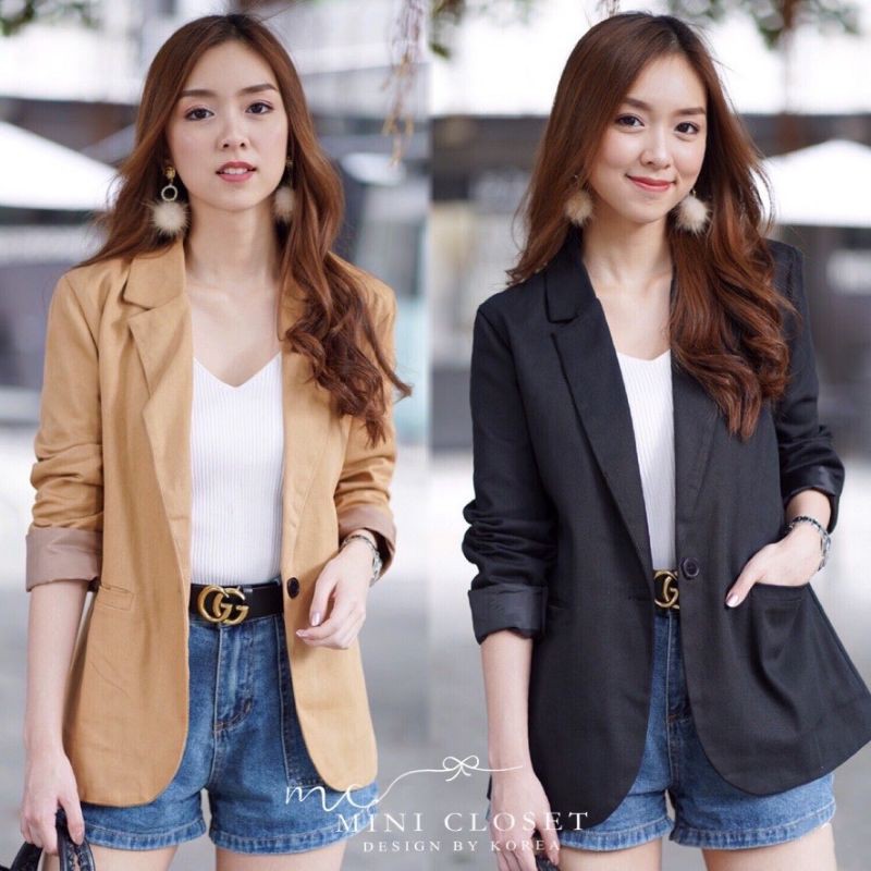 blazer-เสื้อคลุมสูท-ผ้ายีนส์ผสม-เรียบ-เท่-ดูดี-minicloset