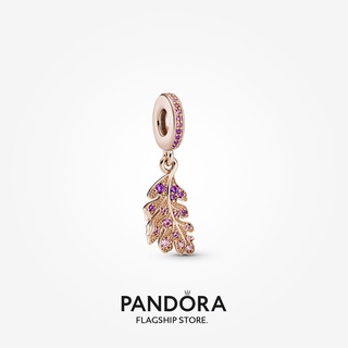 Pandora ชาร์มใบไม้โอ๊ค ชุบทอง 14k สีโรสโกลด์ ของขวัญวันหยุด สําหรับผู้หญิง p804