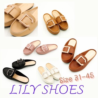 ราคาSize 38-45 รองเท้าคัทชู เปิดส้น แบบตัว C เส้นคาด หนังนิ่ม Lily Shoes [โค้ด SEUWS922 ลดสูงสุด 20%]