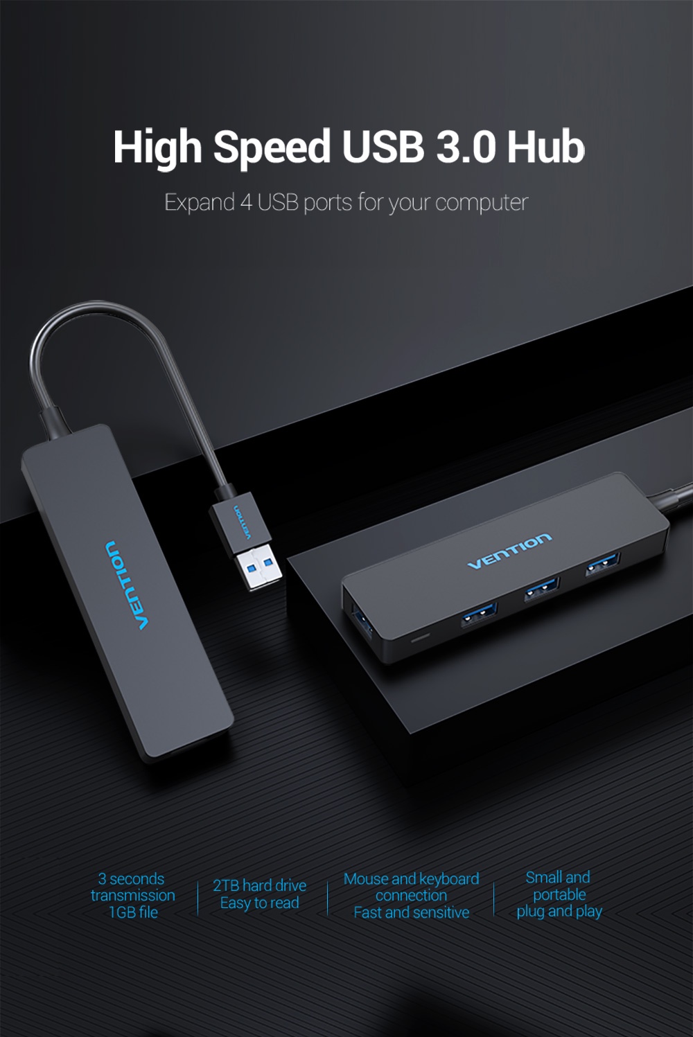 รายละเอียดเพิ่มเติมเกี่ยวกับ Vention ฮับ USB 3.0 4 พอร์ต ความเร็วสูง สําหรับเครื่องพิมพ์ แล็ปท็อป PC CHK CHL