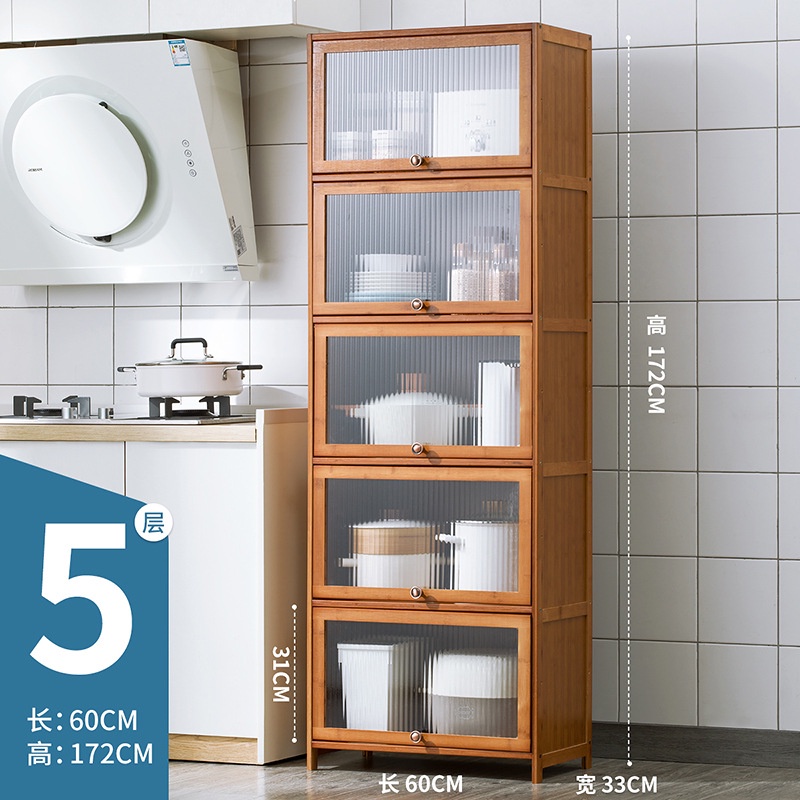 ตู้ไม้วางของ-bamboo-cabinet-shelves-multifunction-with-glass-doors