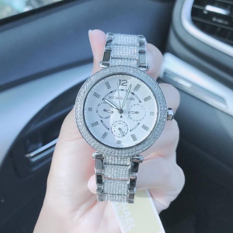 ผ่อน0-นาฬิกา-michael-kors-mk6759-womens-parker-stainless-steel-pave-bracelet-watch-39-mm-ประดับคริสตัลทั้งเรือน