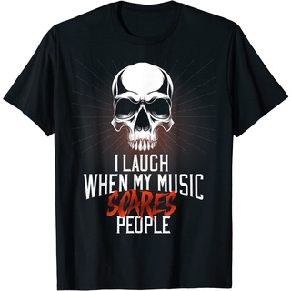 คอลูกเรือเสื้อยืดคอกลมเสื้อยืด พิมพ์ลายหัวกะโหลก I Laugh If My Music Scares People Heavy Metal สําหรับผู้ชายผ้าฝ้ายแท้