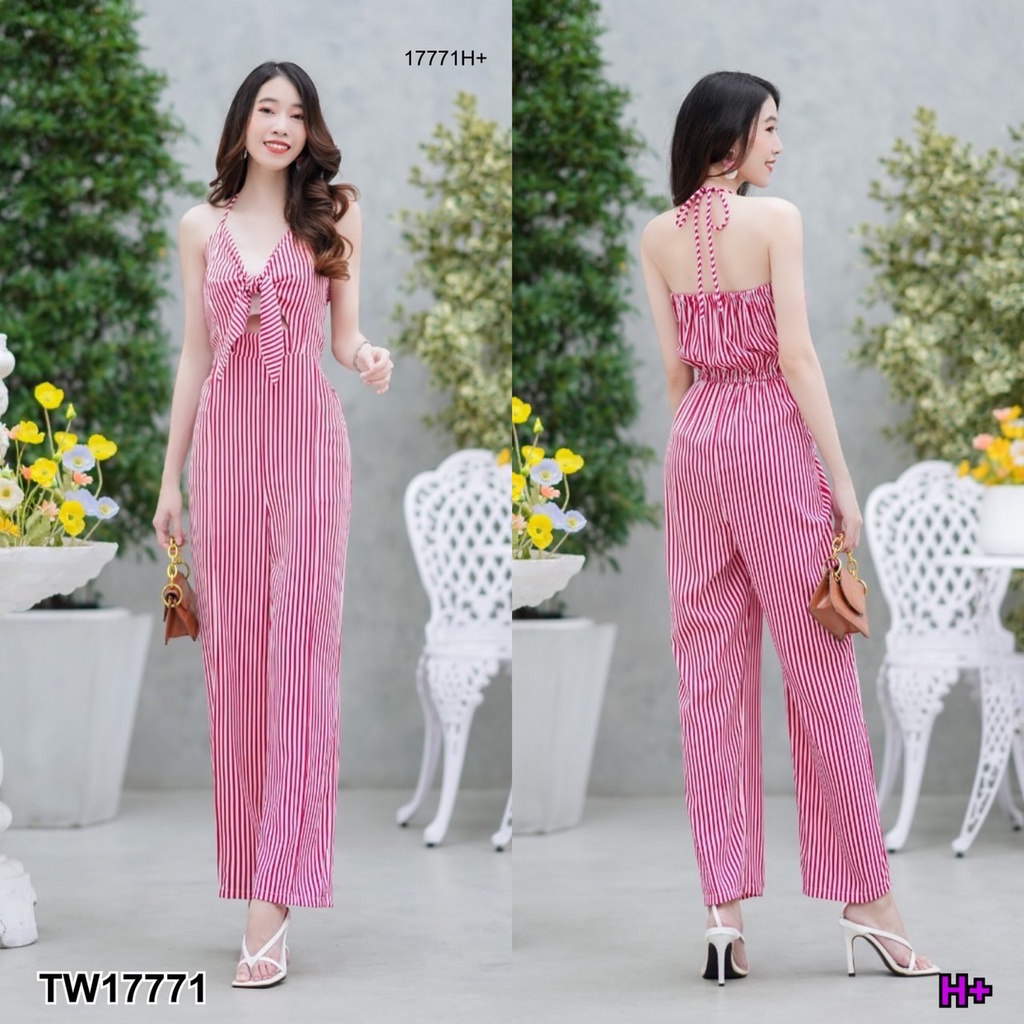 ak-17771-jumpsuit-จั้มสูทผูกอกผ้าลายริ้ว