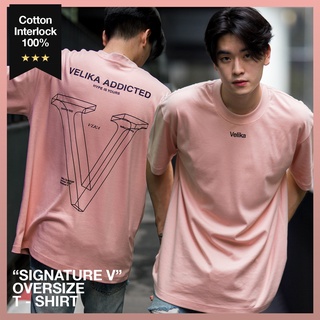 🔥ลดเพิ่ม 120.- CODE: VEKOC1🔥 - เสื้อ Oversize รุ่น "Signature V" - สี Coral Pink (ลายดำ) | Velika