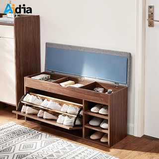 Aidia [2สี] ตู้เก็บรองเท้าสไตล์นอร์ดิก พร้อมเบาะนั่ง สีวอลนัท สีขาว ขนาด 30x100x50cm. Nordic Shoe Cabinet ตู้รองเท้า