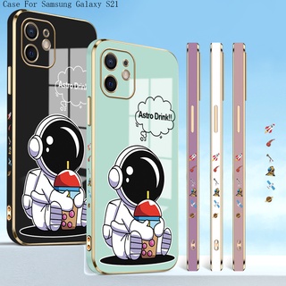 Compatible With Samsung Galaxy S21 S20 S10 FE Ultra Plus S21+ 5G เคสซัมซุง สำหรับ Electroplating TPU Case Cartoon Cute Airman TPU เคส เคสโทรศัพท์ เคสมือถือ