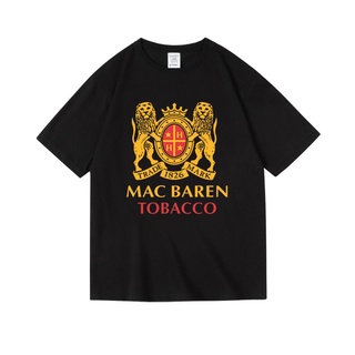 เสื้อยืดโอเวอร์ไซส์✒✾Retro Maba macbaren ยุโรปและอเมริกายาสูบท่อเกสต์ถังหญ้ารอบผ้าฝ้ายแขนสั้นเสื้อยืดผู้ชายและผู้หญิงฤดู
