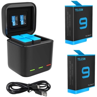 TELESIN 2 Batteries and Triple Charger Box USB Type-C Cable for GoPro Hero 9 Black