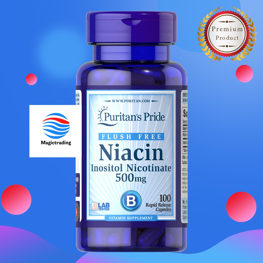 Puritan's Pride Flush Free Niacin 500 mg / 100 Capsules ( Vitamin B3 as