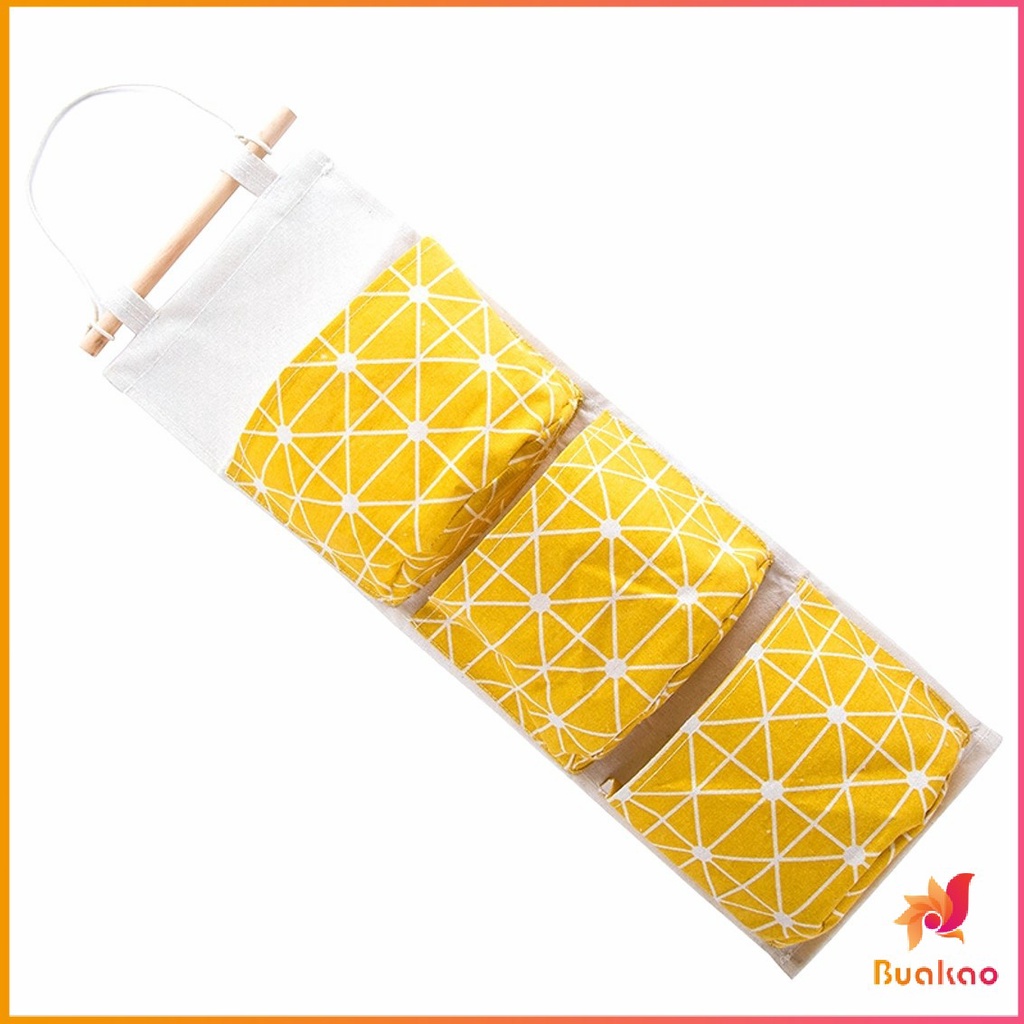 buakao-กระเป๋าผ้าลินนิน-เก็บของแบบ-3-ช่อง-แขวนผนัง-ถุงแขวนเก็บของ-แขวนผนัง-layer-wall-storage