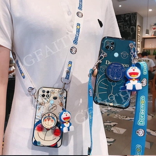 In Stock เคสโทรศัพท์ Realme C25Y C25 C25S C21 C17 C12 C11 GT Master Edition 8 5G 4G 7i 7 X7 Pro Narzo 30A 20 Pro 2021 New Phone Case Blu-ray Doraemon Cartoon Doll Bracket With Fashion Letter Strap Back Cover Realmi RealmeC25Y Casing