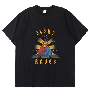 เสื้อยืดโอเวอร์ไซส์เสื้อยืดแขนสั้นลําลอง ผ้าฝ้าย พิมพ์ลาย Jesus Raves DJnew ทรงหลวม ขนาดใหญ่ สไตล์ฮิปฮอป BHYX N3ADS-3XL